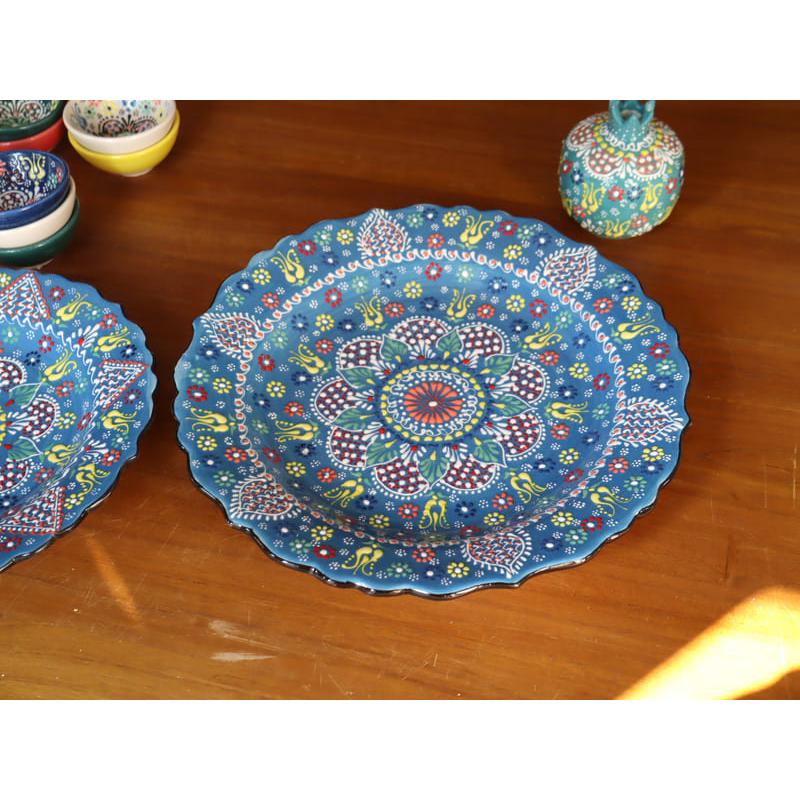 トルコ製プレート 直径30cm 飾り皿 手書きキュタフヤ陶器 フラワー