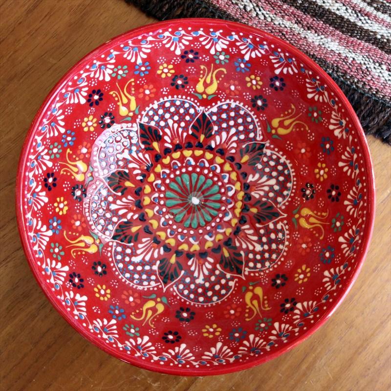 トルコ製ボウル 直径20cm 手書きキュタフヤ陶器 フラワーデザイン