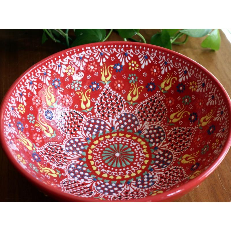 トルコ製ボウル 直径25cm 手書きキュタフヤ陶器 フラワーデザイン