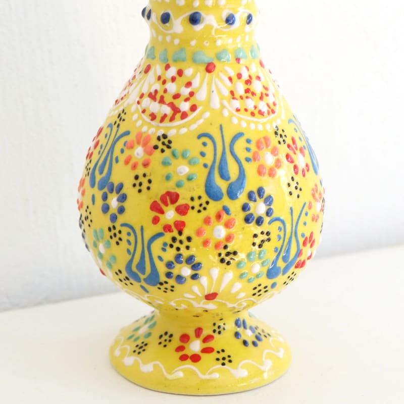 黄色の蓮花デザイン陶器花瓶 トルコ陶器 花瓶 チューリップ型 Sサイズ 高さ15×直径7.5cm フラワー