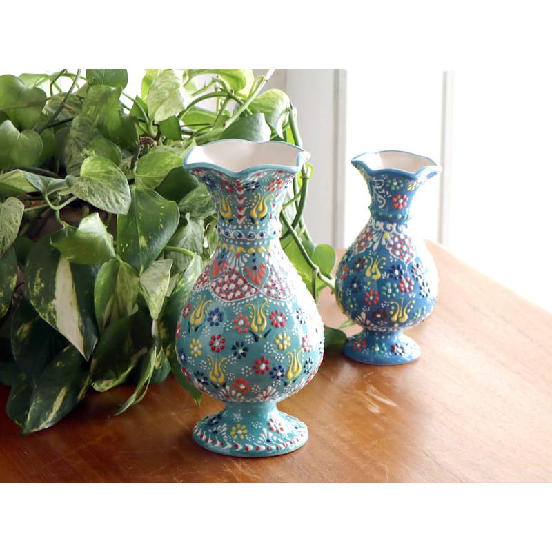 トルコ陶器 花瓶 チューリップ型 Mサイズ 高さ20×直径10cm フラワー