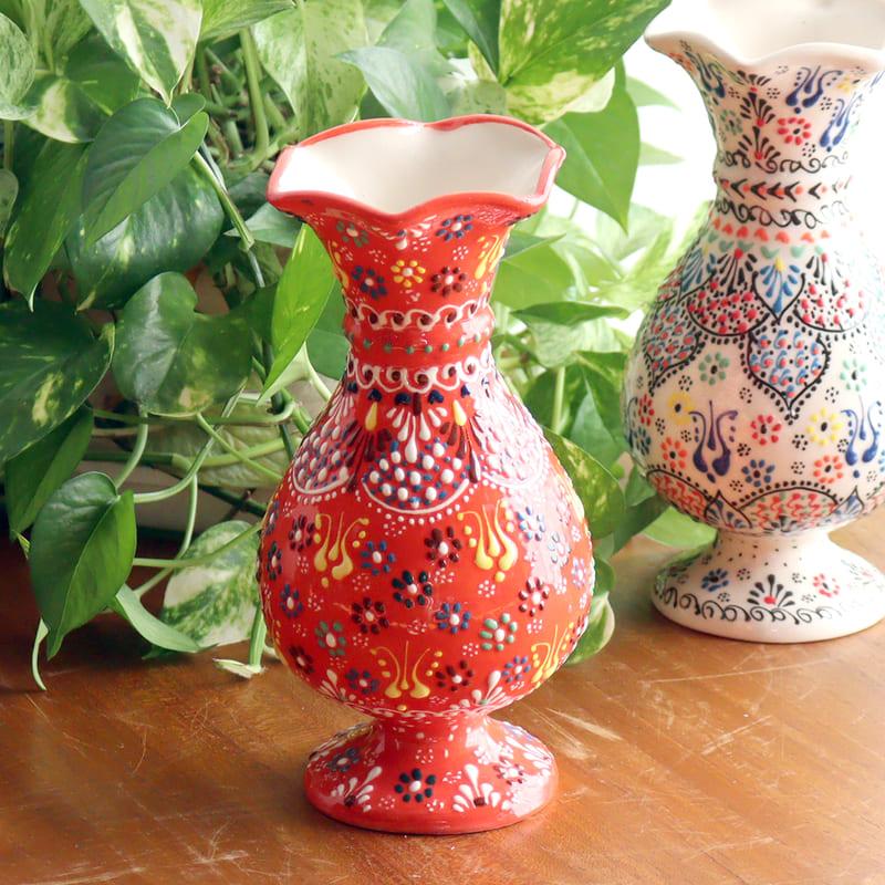 トルコ陶器 花瓶 チューリップ型 Mサイズ 高さ20×直径10cm フラワー