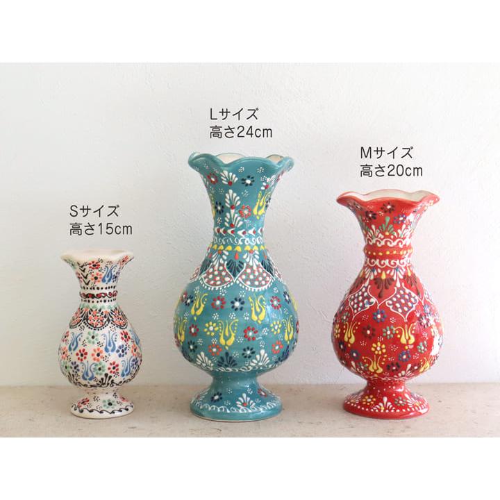 トルコ陶器 花瓶 チューリップ型 Lサイズ 高さ24×直径10cm フラワー