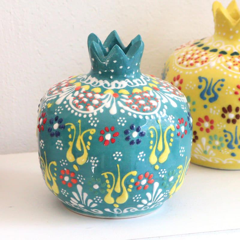 トルコ陶器 ザクロ Mサイズ 高さ9.5×直径8.5cm フラワーデザイン エメラルドグリーン | ブランド登録なし