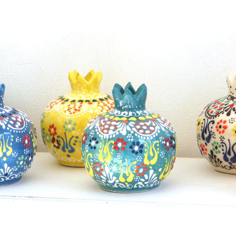 トルコ陶器 ザクロ Mサイズ 高さ9.5×直径8.5cm フラワーデザイン エメラルドグリーン | ブランド登録なし | 01