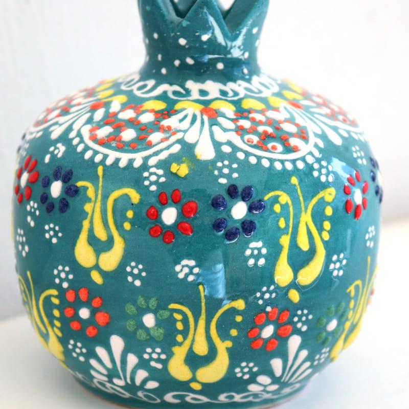 トルコ陶器 ザクロ Mサイズ 高さ9.5×直径8.5cm フラワーデザイン エメラルドグリーン | ブランド登録なし | 02