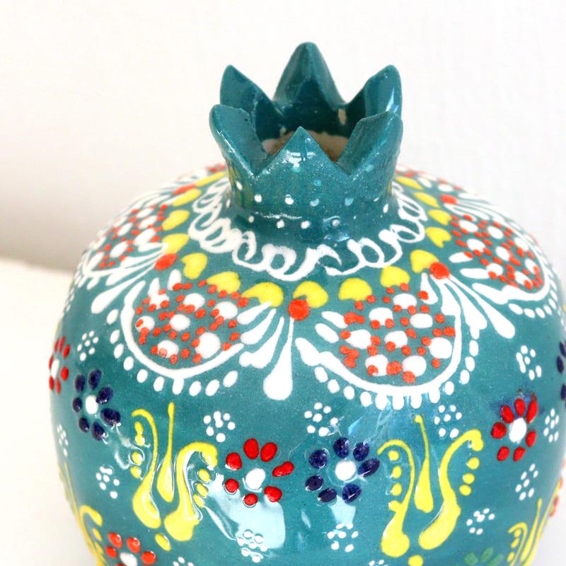 トルコ陶器 ザクロ Mサイズ 高さ9.5×直径8.5cm フラワーデザイン エメラルドグリーン | ブランド登録なし | 03