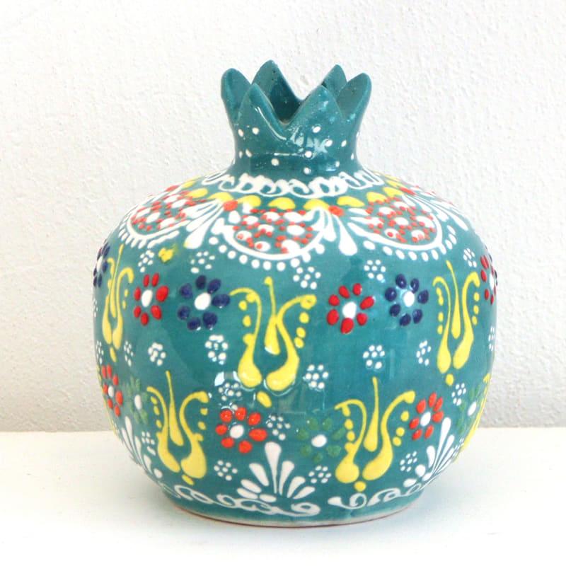 トルコ陶器 ザクロ Mサイズ 高さ9.5×直径8.5cm フラワーデザイン エメラルドグリーン | ブランド登録なし | 05