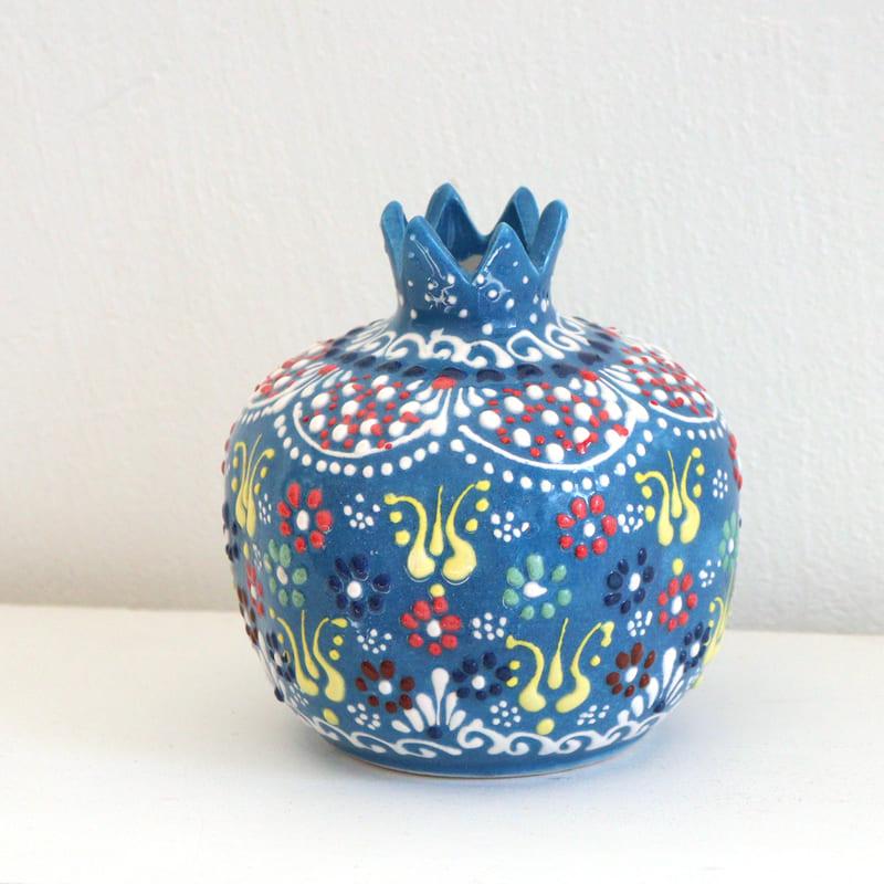 トルコ陶器 ザクロ Mサイズ 高さ9.5×直径8.5cm フラワーデザイン