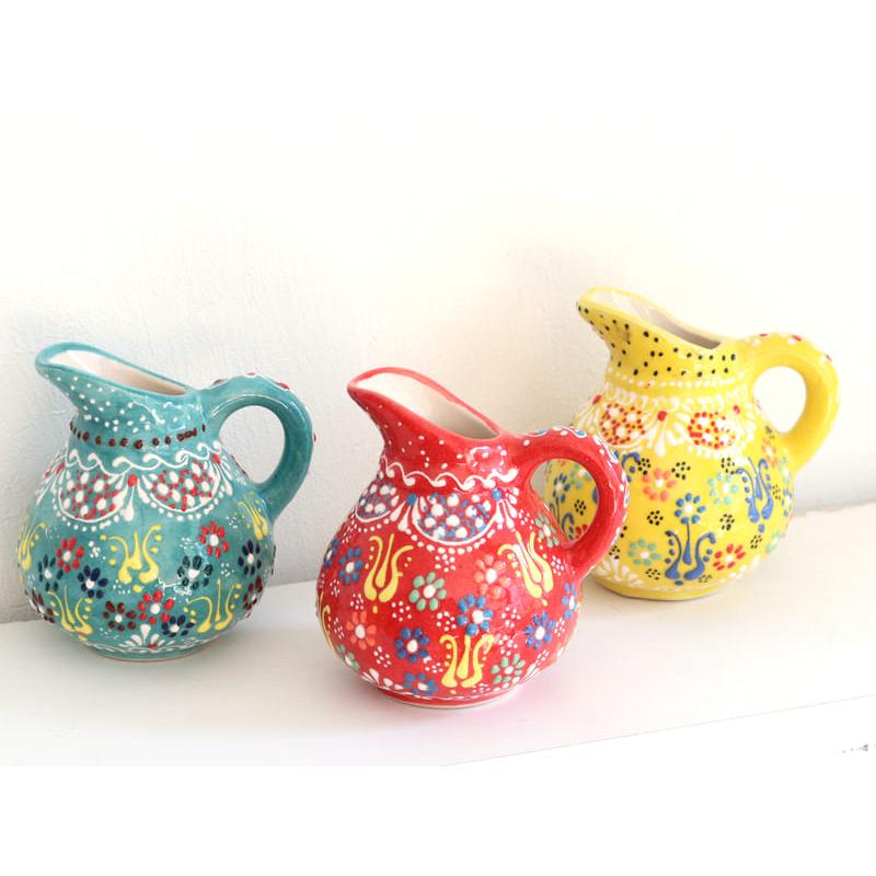 トルコ陶器 ミルクピッチャー 花瓶 高さ10×直径10cm フラワーデザイン レッド | ブランド登録なし | 01