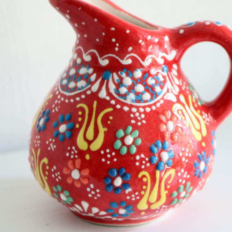 トルコ陶器 ミルクピッチャー 花瓶 高さ10×直径10cm フラワーデザイン レッド | ブランド登録なし | 02