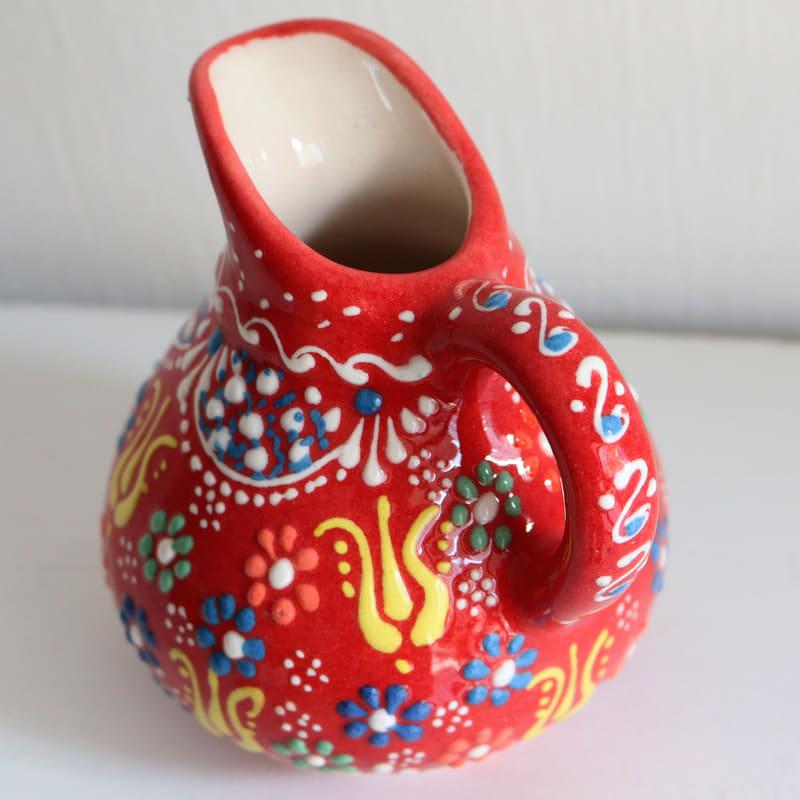 トルコ陶器 ミルクピッチャー 花瓶 高さ10×直径10cm フラワーデザイン レッド | ブランド登録なし | 03