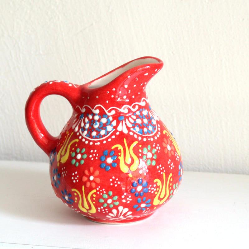 トルコ陶器 ミルクピッチャー 花瓶 高さ10×直径10cm フラワーデザイン レッド | ブランド登録なし | 04