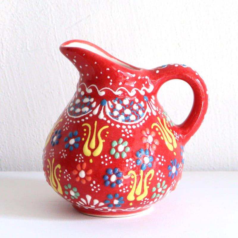 トルコ陶器 ミルクピッチャー 花瓶 高さ10×直径10cm フラワーデザイン レッド | ブランド登録なし | 05