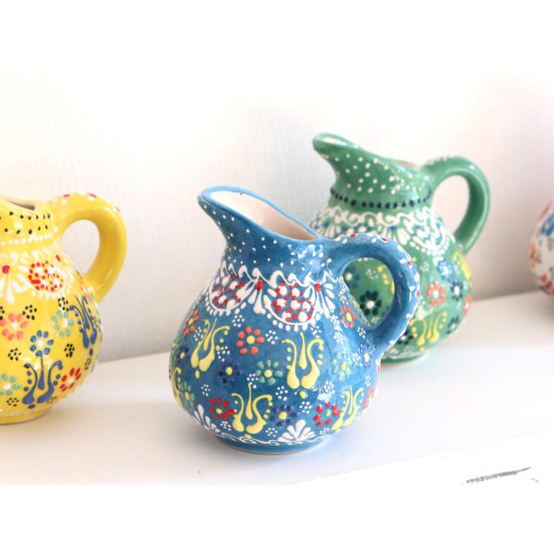 トルコ陶器 ミルクピッチャー 花瓶 高さ10×直径10cm フラワーデザイン ターコイズブルー | ブランド登録なし | 01