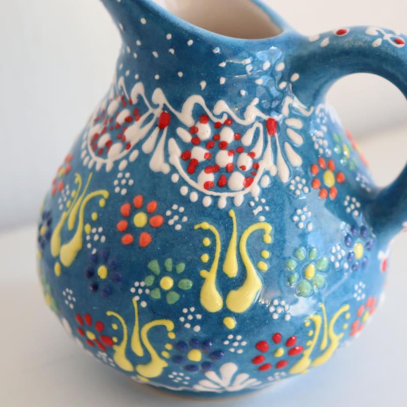 トルコ陶器 ミルクピッチャー 花瓶 高さ10×直径10cm フラワーデザイン ターコイズブルー | ブランド登録なし | 02