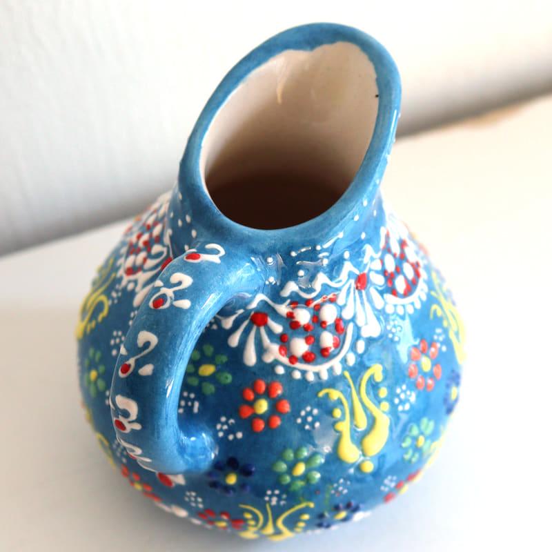 トルコ陶器 ミルクピッチャー 花瓶 高さ10×直径10cm フラワーデザイン ターコイズブルー | ブランド登録なし | 03