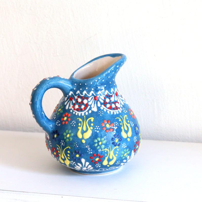 トルコ陶器 ミルクピッチャー 花瓶 高さ10×直径10cm フラワーデザイン ターコイズブルー | ブランド登録なし | 04