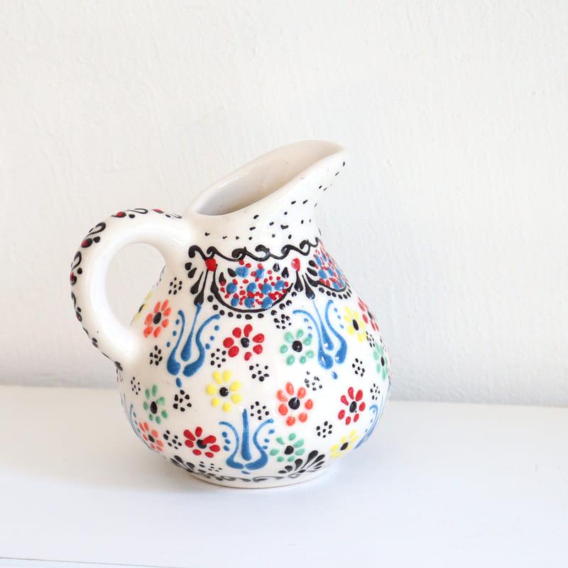 トルコ陶器 ミルクピッチャー 花瓶 高さ10×直径10cm フラワーデザイン