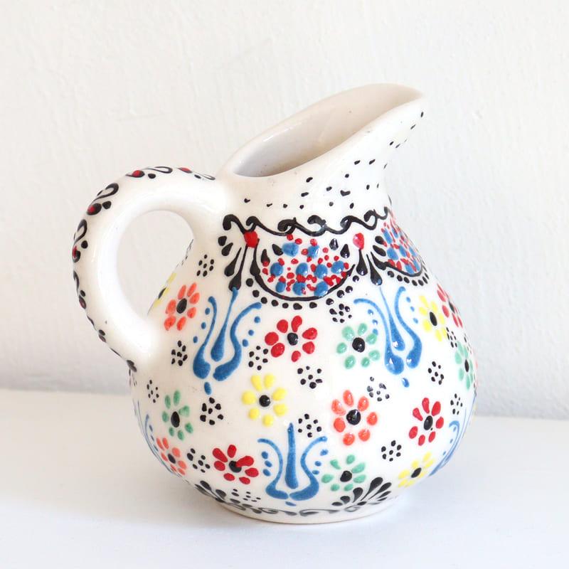 トルコ陶器 ミルクピッチャー 花瓶 高さ10×直径10cm フラワーデザイン