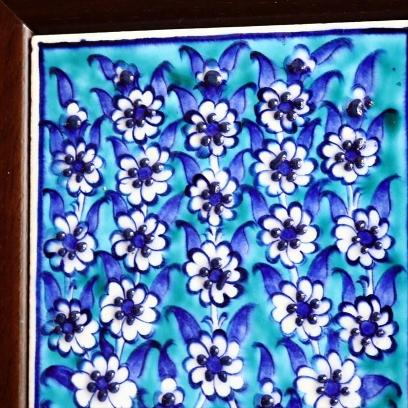 トルコ手書き陶器 ミニタイル1枚額 H24×W14×D1.5cm プラムツリー ブルー Turkish Hand Paint Tile