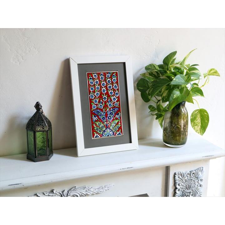 手書きタイル トルコ陶器 ミニタイル1枚額 H29×W19×D1.5cm プラムツリー Turkish Hand Paint Tile_1