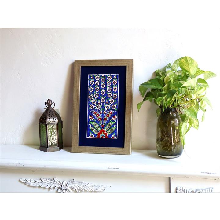 手書きタイル トルコ陶器 ミニタイル1枚額 H29×W19×D1.5cm プラムツリー Turkish Hand Paint Tile_1