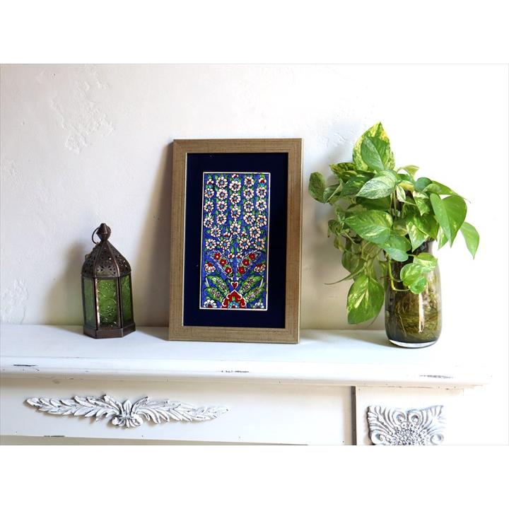 手書きタイル トルコ陶器 ミニタイル1枚額 H29×W19×D1.5cm プラムツリー Turkish Hand Paint Tile_1