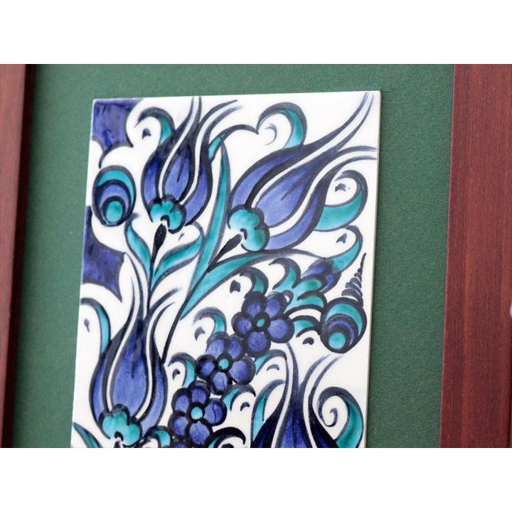 手書きタイル トルコ陶器 ミニタイル1枚額 H29×W19×D1.5cm ブルーチューリップ Turkish Hand Paint Tilex_2