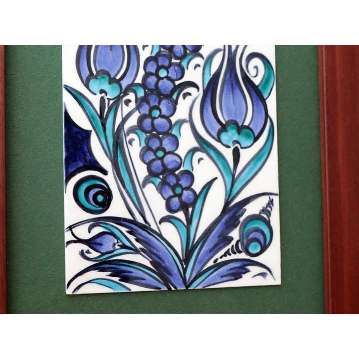 手書きタイル トルコ陶器 ミニタイル1枚額 H29×W19×D1.5cm ブルーチューリップ Turkish Hand Paint Tilex_3