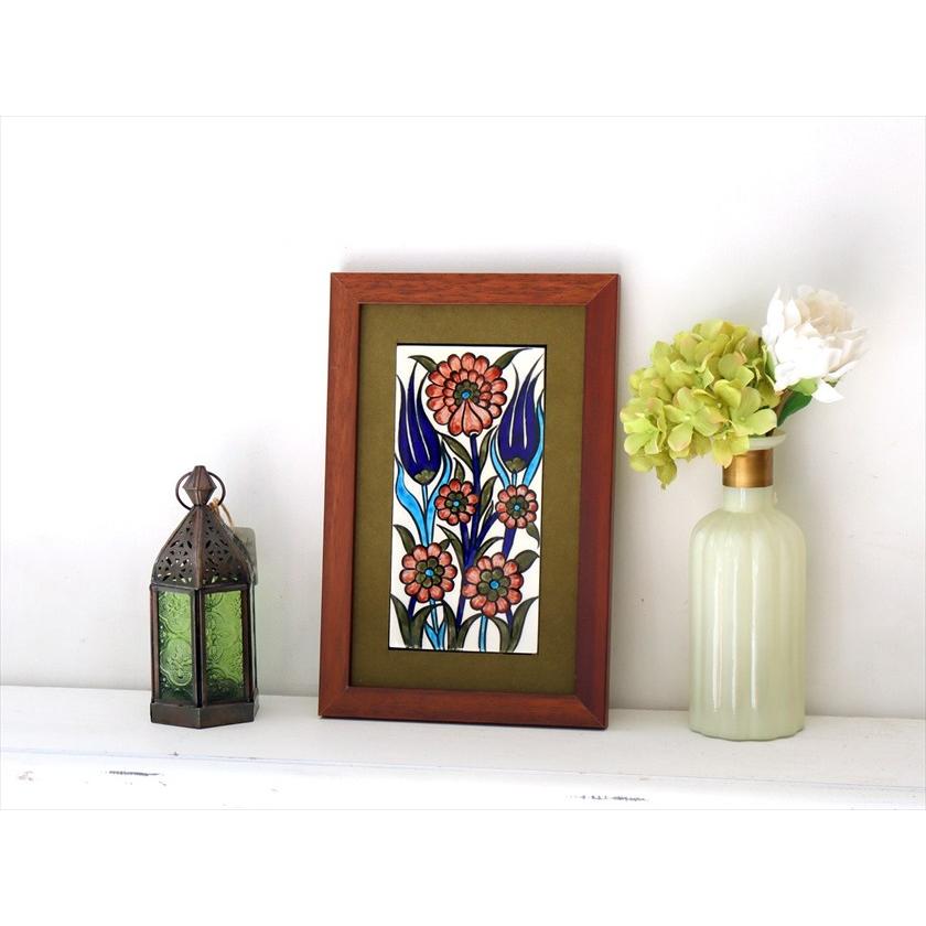 手書きタイル トルコ陶器 ミニタイル1枚額 H29×W19×D1.5cm チューリップ＆カーネーション Turkish Hand Paint Tile |  | 01