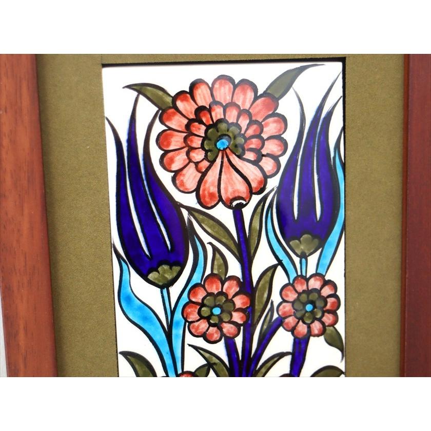 手書きタイル トルコ陶器 ミニタイル1枚額 H29×W19×D1.5cm チューリップ＆カーネーション Turkish Hand Paint Tile |  | 02