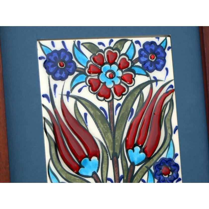 手書きタイル トルコ陶器 ミニタイル1枚額 H29×W19×D1.5cm チューリップ＆カーネーション Turkish Hand Paint Tile |  | 02