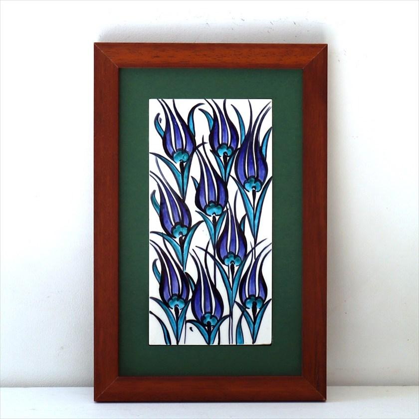 手書きタイル トルコ陶器 ミニタイル1枚額 H29×W19×D1.5cm ブルーチューリップ Turkish Hand Paint Tile | 
