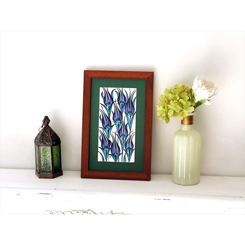 手書きタイル トルコ陶器 ミニタイル1枚額 H29×W19×D1.5cm ブルーチューリップ Turkish Hand Paint Tile |  | 01