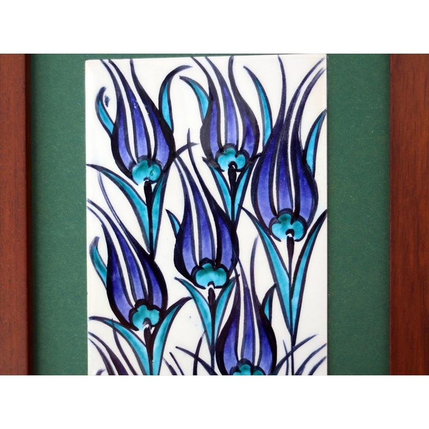 手書きタイル トルコ陶器 ミニタイル1枚額 H29×W19×D1.5cm ブルーチューリップ Turkish Hand Paint Tile |  | 02