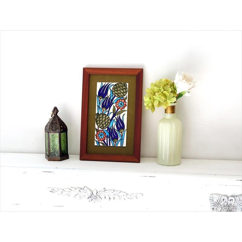 手書きタイル トルコ陶器 ミニタイル1枚額 H29×W19×D1.5cm チューリップ＆アーチチョークのような花 Turkish Hand Paint Tile |  | 01