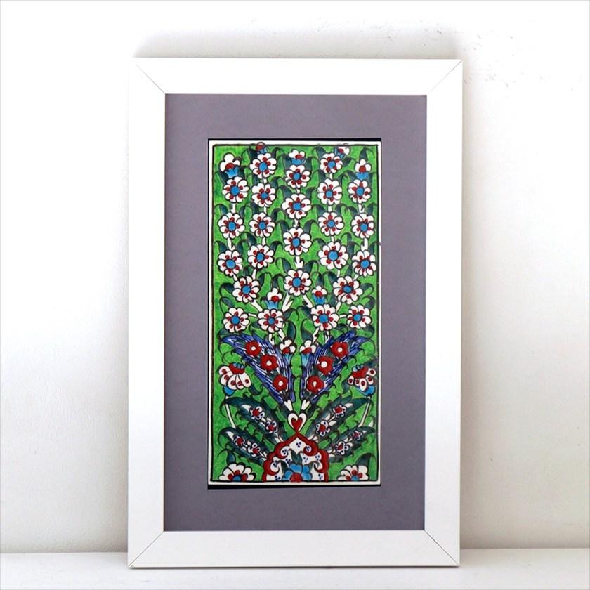 手書きタイル トルコ陶器 ミニタイル1枚額 H29×W19×D1.5cm プラムツリー Turkish Hand Paint Tile | 