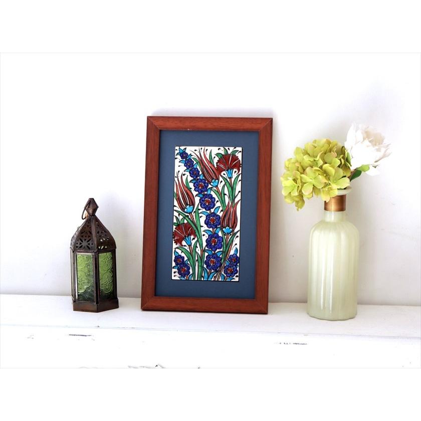 手書きタイル トルコ陶器 ミニタイル1枚額 H29×W19×D1.5cm チューリップ＆カーネーション Turkish Hand Paint Tile |  | 01