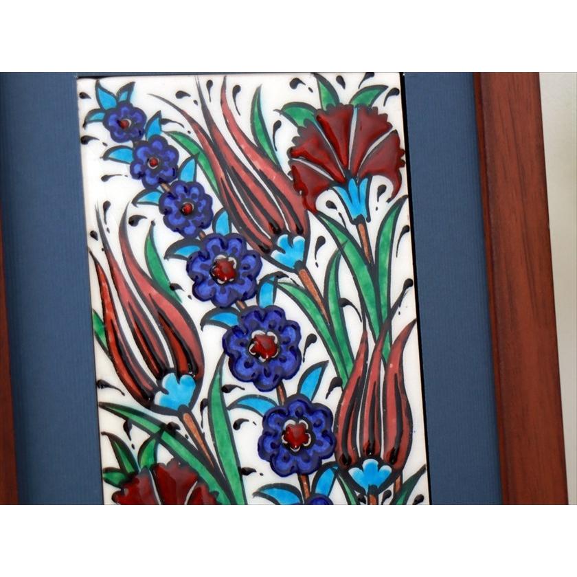手書きタイル トルコ陶器 ミニタイル1枚額 H29×W19×D1.5cm チューリップ＆カーネーション Turkish Hand Paint Tile |  | 02