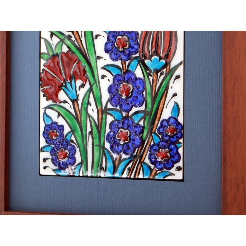 手書きタイル トルコ陶器 ミニタイル1枚額 H29×W19×D1.5cm チューリップ＆カーネーション Turkish Hand Paint Tile |  | 03