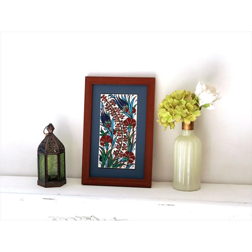 手書きタイル トルコ陶器 ミニタイル1枚額 H29×W19×D1.5cm チューリップ＆カーネーション Turkish Hand Paint Tile |  | 01