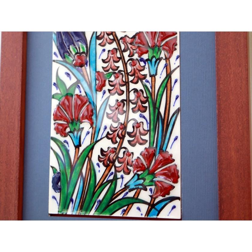 手書きタイル トルコ陶器 ミニタイル1枚額 H29×W19×D1.5cm チューリップ＆カーネーション Turkish Hand Paint Tile |  | 03