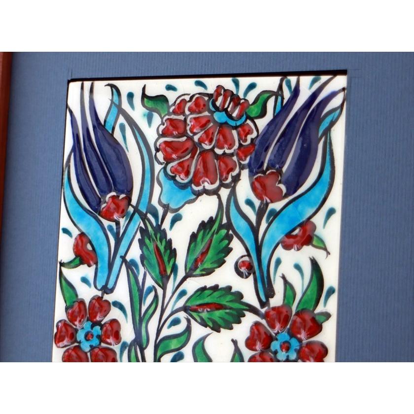 手書きタイル トルコ陶器 ミニタイル1枚額 H29×W19×D1.5cm チューリップ＆カーネーション Turkish Hand Paint Tile |  | 02