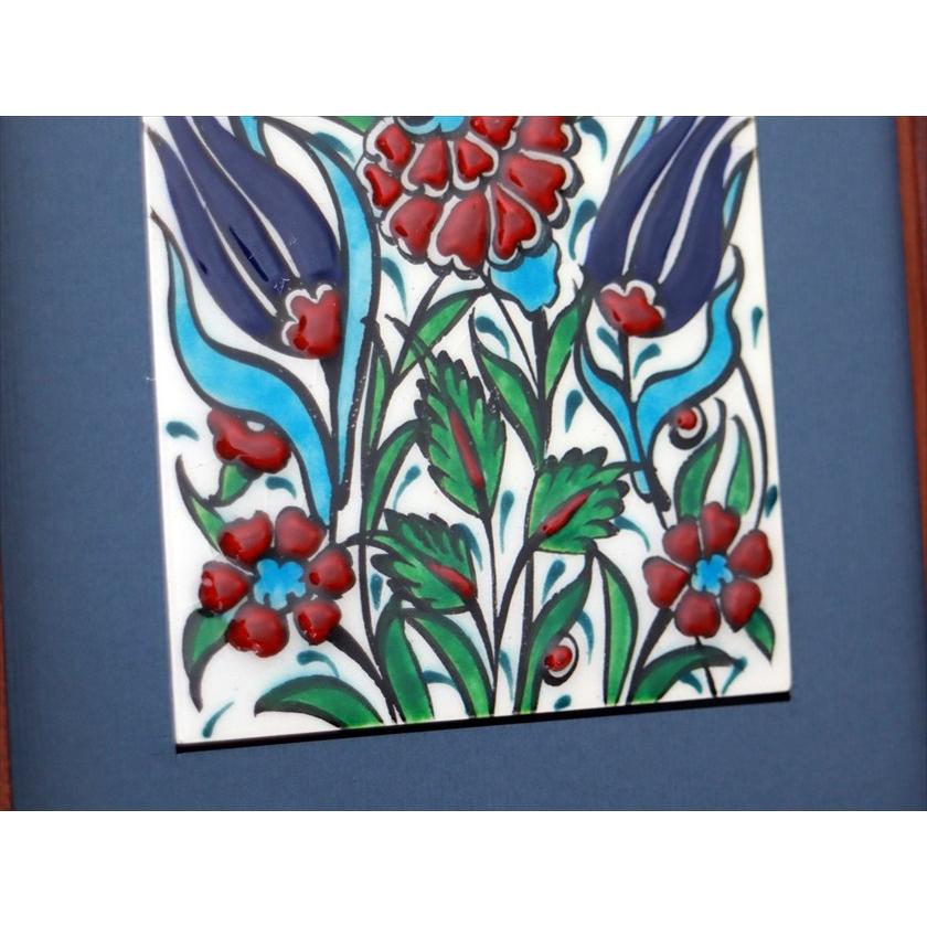 手書きタイル トルコ陶器 ミニタイル1枚額 H29×W19×D1.5cm チューリップ＆カーネーション Turkish Hand Paint Tile |  | 03