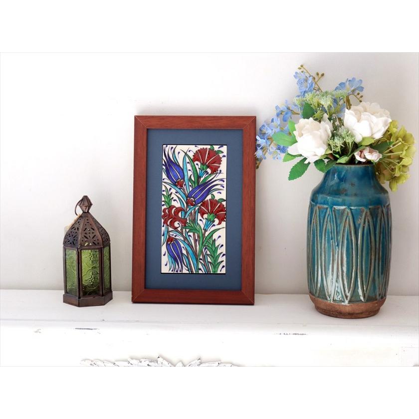 手書きタイル トルコ陶器 ミニタイル1枚額 H29×W19×D1.5cm チューリップ＆カーネーション Turkish Hand Paint Tile |  | 01