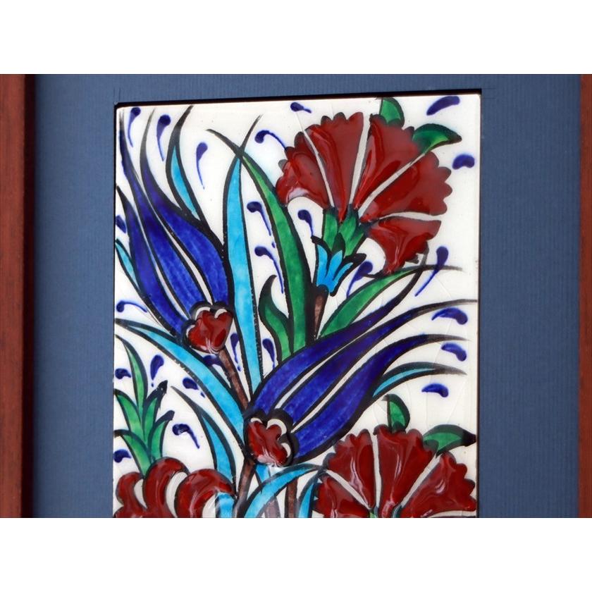手書きタイル トルコ陶器 ミニタイル1枚額 H29×W19×D1.5cm チューリップ＆カーネーション Turkish Hand Paint Tile |  | 02