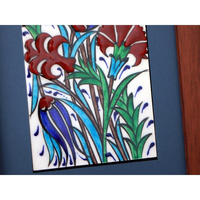 手書きタイル トルコ陶器 ミニタイル1枚額 H29×W19×D1.5cm チューリップ＆カーネーション Turkish Hand Paint Tile |  | 03