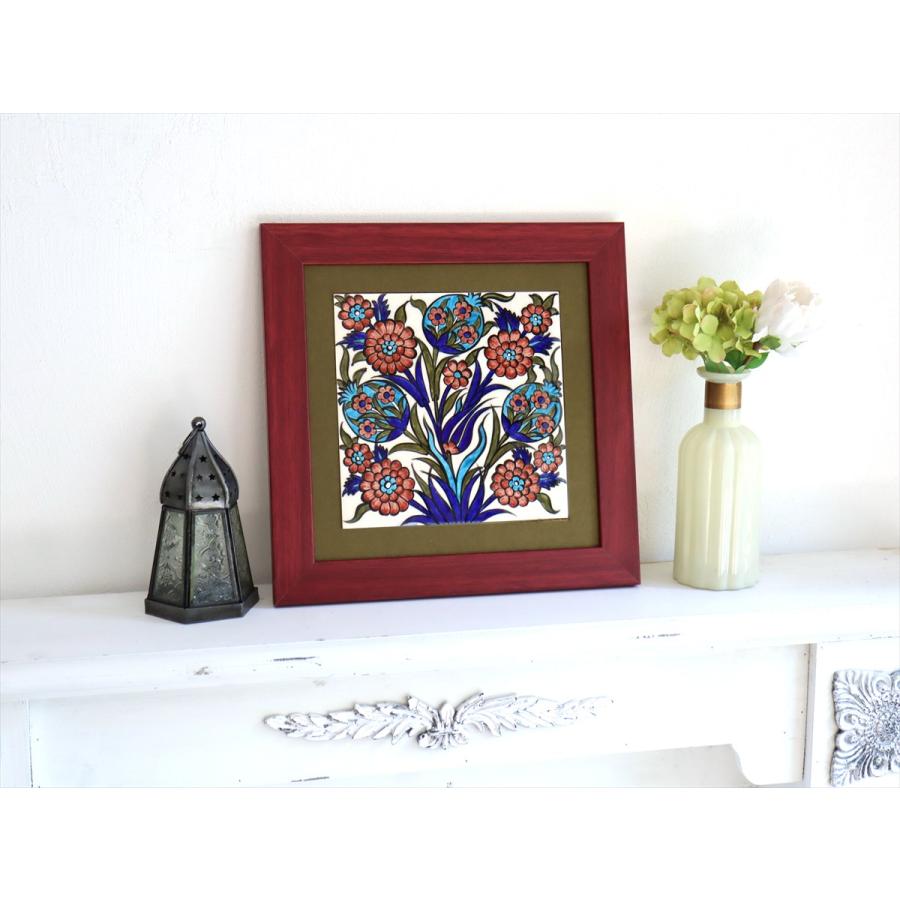 トルコ陶器 手書きタイル 1枚額 H31×W31×D2.5cm チューリップ＆カーネーション Turkish Hand Paint Tile |  | 01
