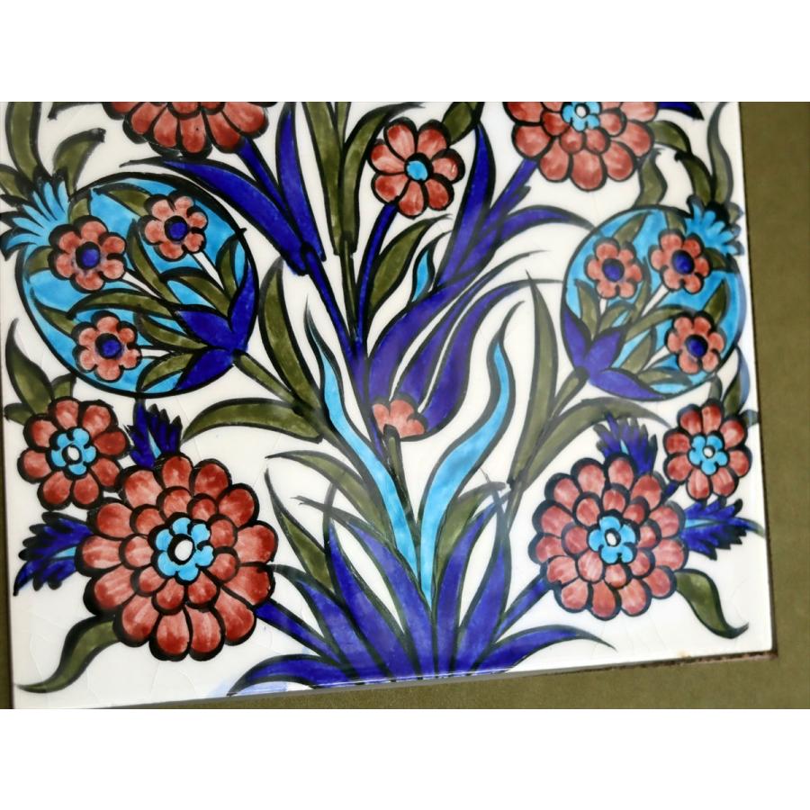 トルコ陶器 手書きタイル 1枚額 H31×W31×D2.5cm チューリップ＆カーネーション Turkish Hand Paint Tile |  | 03